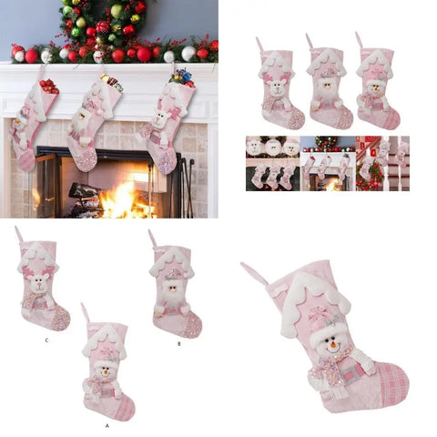 Julstrumpor i rosa, set om 3