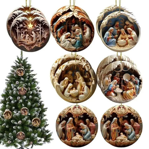Julkrubba-ornament, träsnideri-motiv