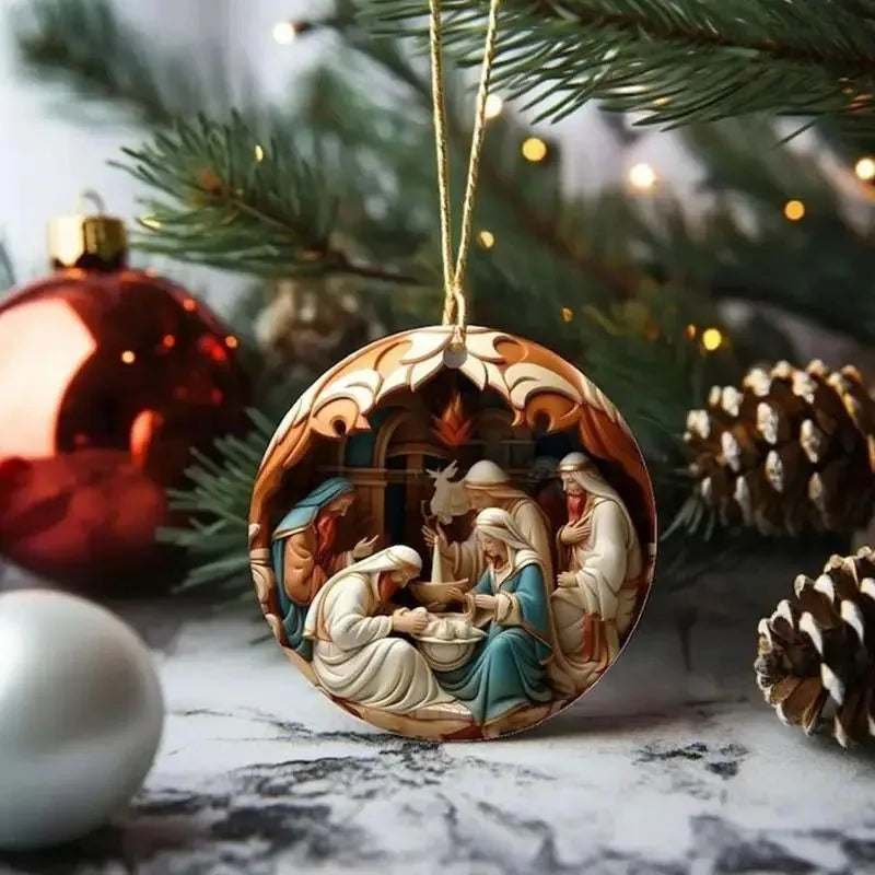 Julkrubba-ornament, träsnideri-motiv