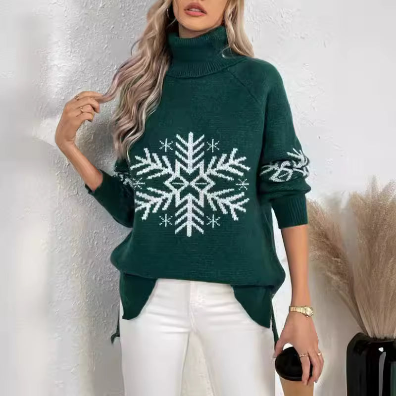 Mörkgrön polotröja med stor vit snöflinga, en annan modell