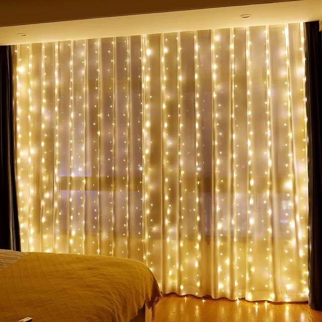 Ljusgardin LED 3 m med fjärrkontroll, 8 lägen – blå