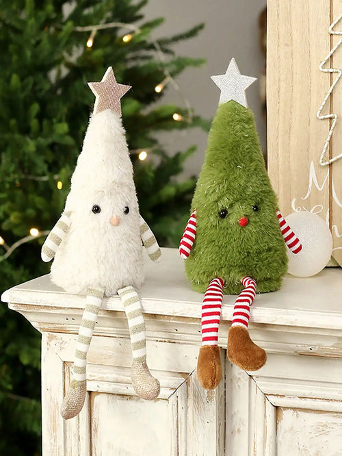 Julgran i vit plysch med stjärna