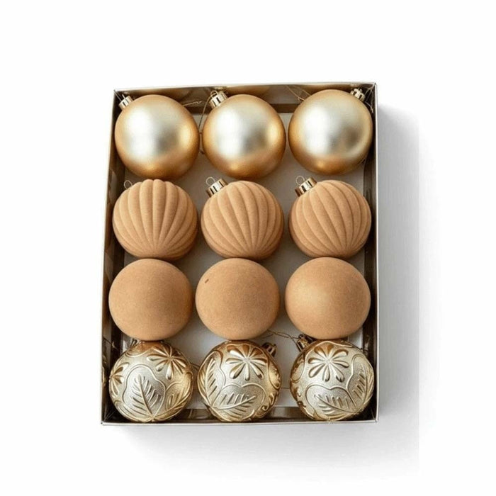 Julgranskulor i box, 12-pack, blandade ytor – Champagne-guld