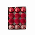 Julgranskulor i box, 12-pack, blandade ytor – Röd