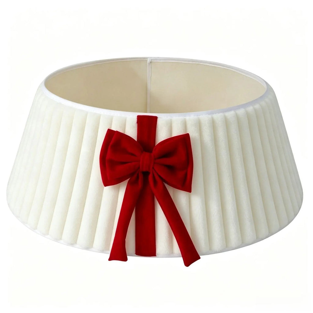 Julgransmatta i sammet med rosett beige med röd rosett