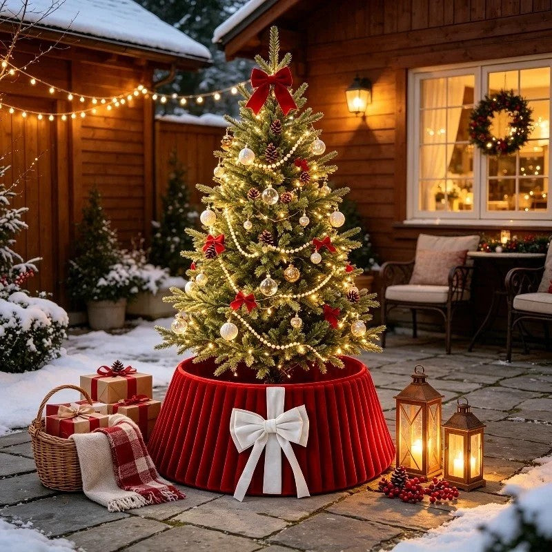 Julgransmatta i sammet med rosett vy 5