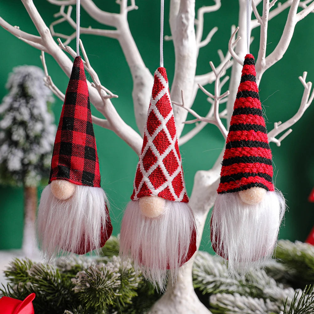 Julpeluche Tomte Mini Hängande Trio – Röd