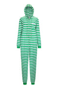 Randig julpyjamas onesie för vuxna i grönt och vitt med huva