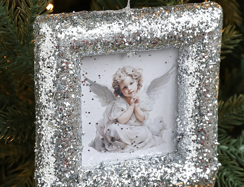 Mini pärlbroderad fotoram att hänga, glitter – Silver